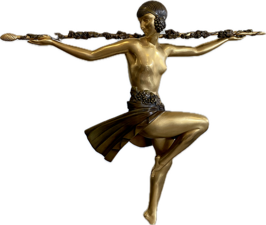 Statue Femme Raisins en Or et en Bronze